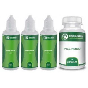 Kit com 3 frascos de Minoxidil 100ml + Pill Food 60 cápsulas