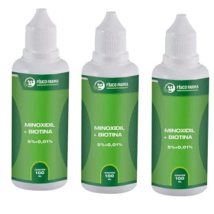 Minoxidil 5% + Biotina 100ml-Kit com 3 Unidades